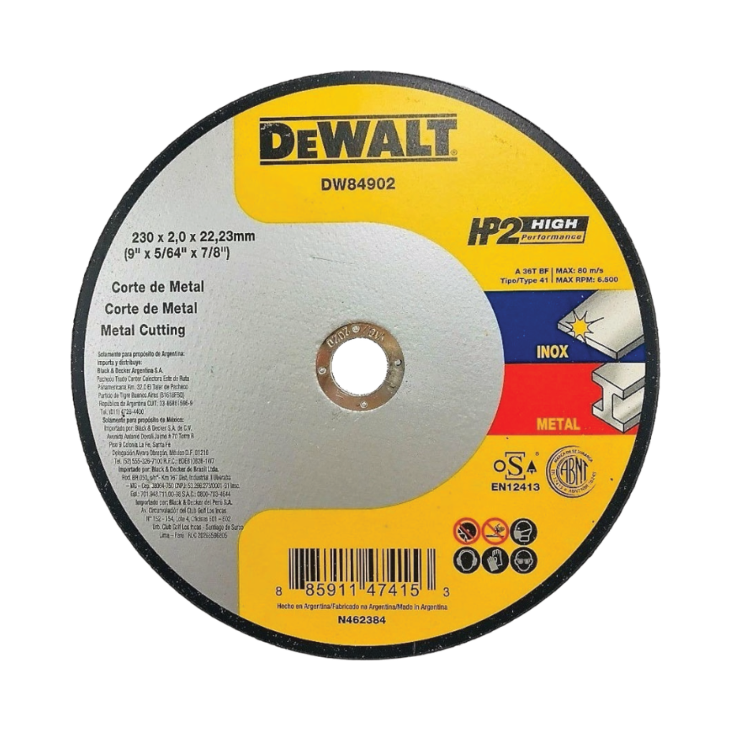 Disco Abrasivo Corte Metal Plano 9” x 2.0mm -  DW84902