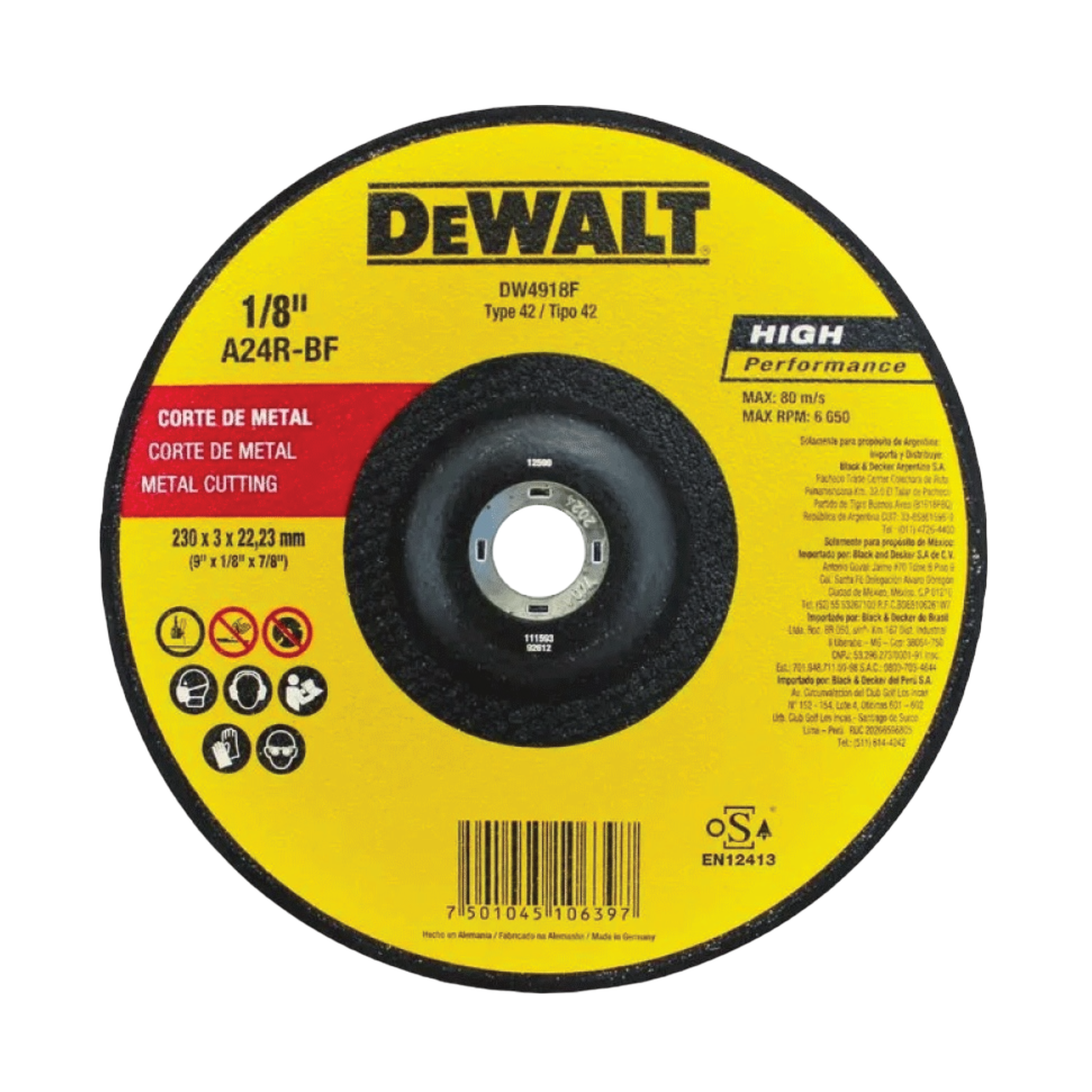 Disco Abrasivo Corte Metal Corte 9” x 3.2mm -  DW4918F