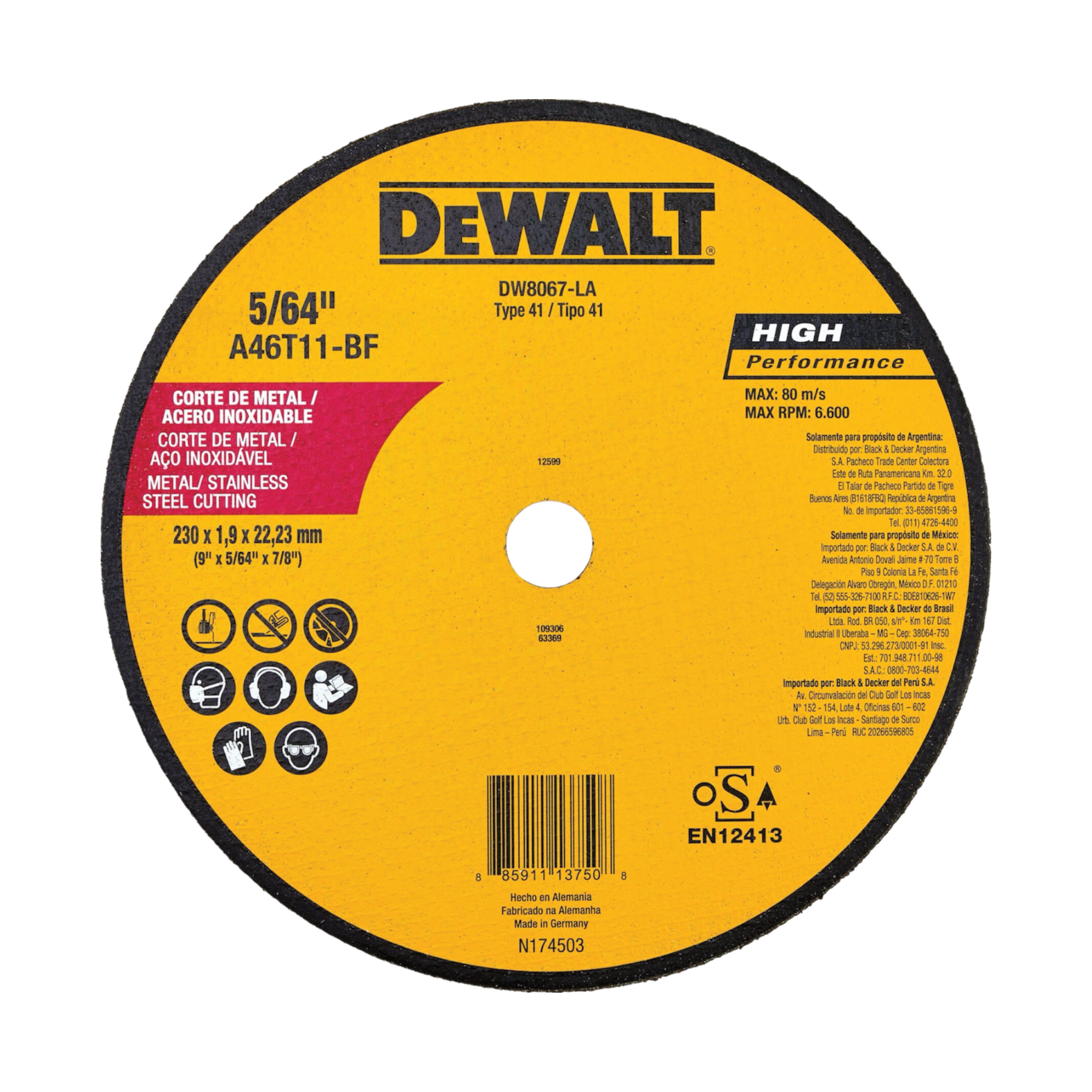 Disco Abrasivo Corte Metal Plano 9” x 1.9mm -  DW8067-LA